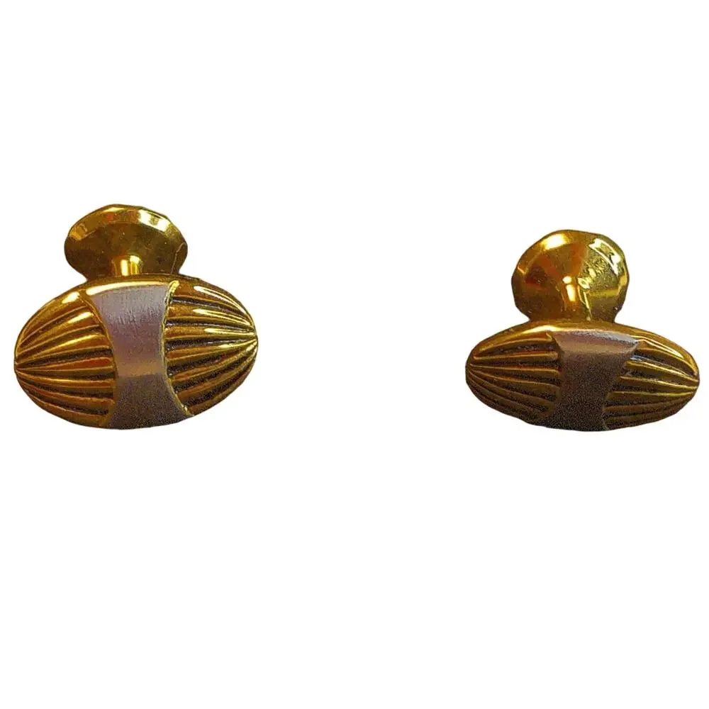 Vintage Two-Tone Gold & Silver Fluted Oval Cufflinks, Mid-Century Modern Style